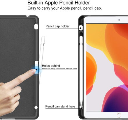 Supveco Case for Apple iPad 7 (10.2-inch, 2019 model, 7th Generation) with Pencil Holder - Premium Shockproof Case with Auto Sleep/Wake Feature (Black)