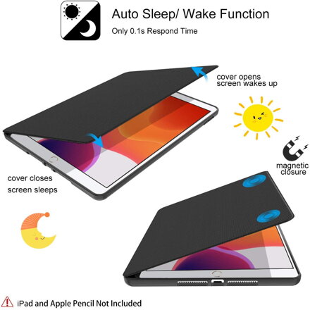Supveco Case for Apple iPad 7 (10.2-inch, 2019 model, 7th Generation) with Pencil Holder - Premium Shockproof Case with Auto Sleep/Wake Feature (Black)